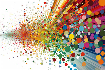 A colorful, abstract painting with many different colored circles