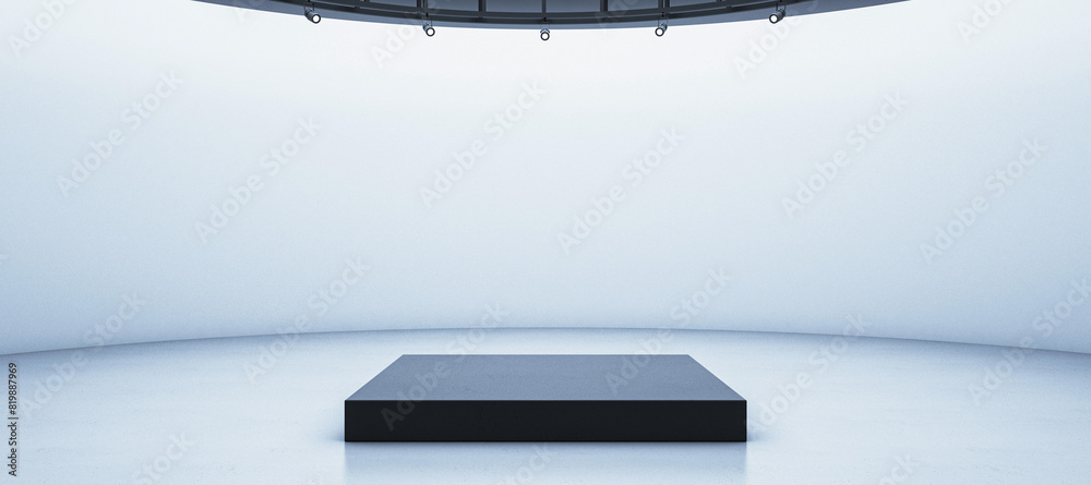 Poster an empty modern pedestal in a studio setting, on a plain background, for product presentation. 3d re