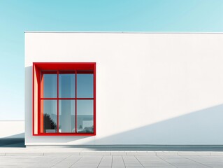 A white building with a red window