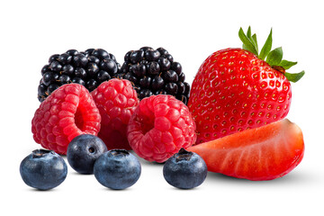 Ripe summer berries close-up, on a white background.