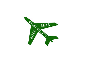 Short selling depicted on an airplane symbolizes a high-risk trading strategy where investors sell...