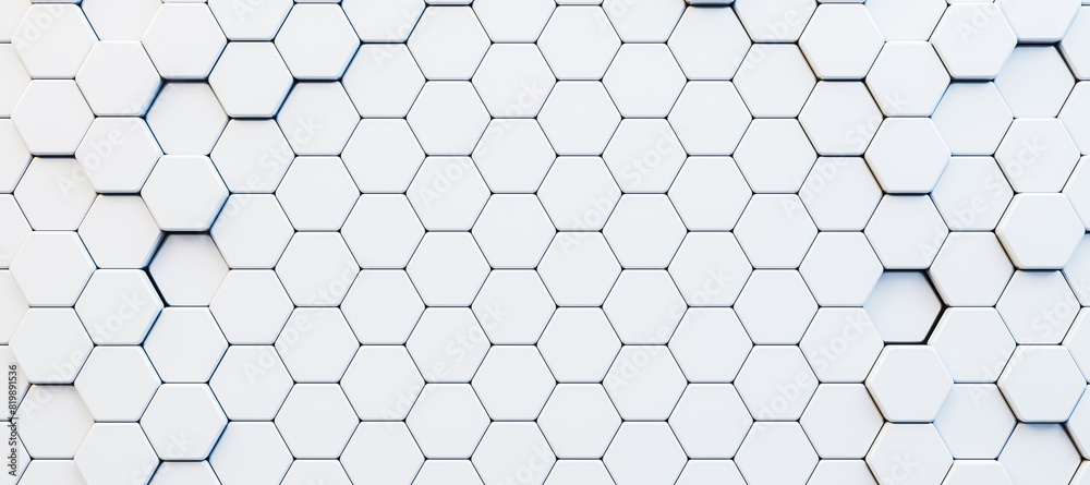 Aufkleber A seamless pattern of white hexagonal tiles on a blue-shadowed background, modern abstract concept. 3D Rendering