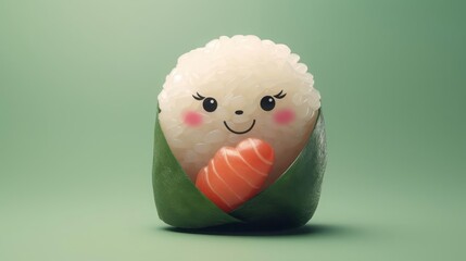 Lovable sushi figure cuddling a heart, focus on, charming design, surreal, Silhouette, pastel backdrop