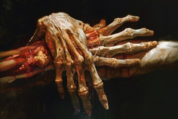 Close up of a hand with blood, suitable for medical or crime scene concepts