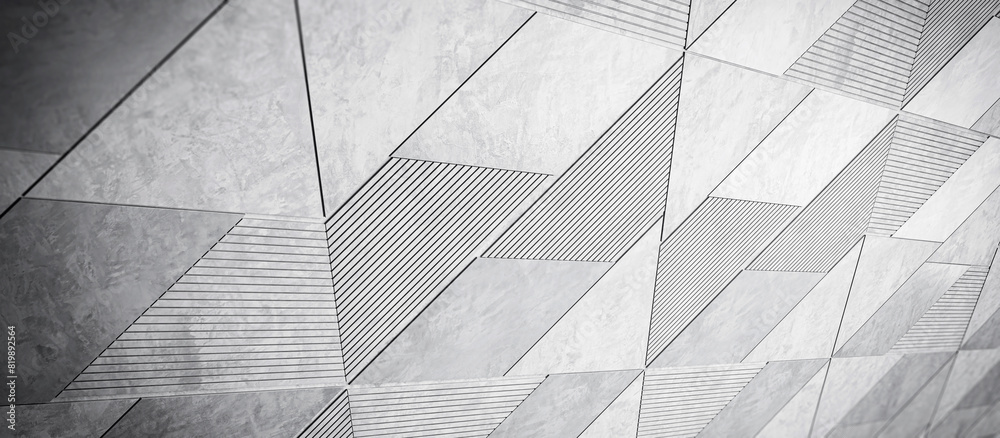 Poster Abstract geometric pattern on a tiled surface, monochrome, with a modern conceptual design on a light background. 3D Rendering