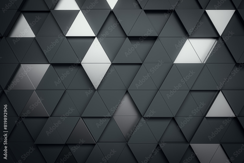 Aufkleber Geometric pattern on a dark abstract wall, modern and sleek concept, on a dark background. 3D Rendering