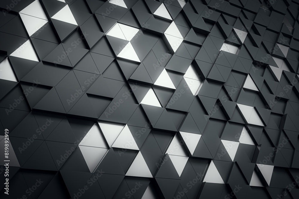 Aufkleber Abstract geometric pattern of 3D triangular shapes on a dark background, concept of modern design. 3D Rendering