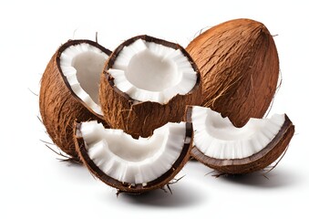 Coconut, isolated on a white background with a clipping path, full depth of field. cut in half, isolated on a white background, with a clipping path.