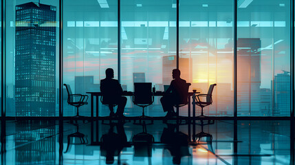 Inside a boardroom, businesspeople are negotiating.