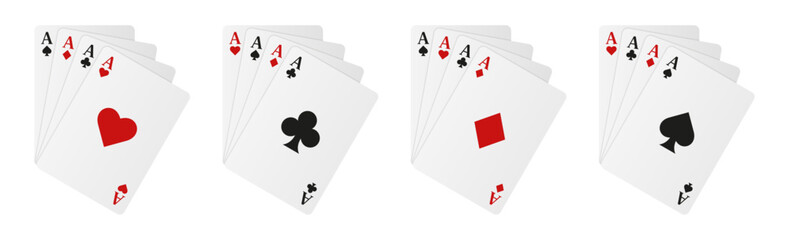 Set of playing cards fans. Ace of Spades, Hearts, Diamonds and Clubs
