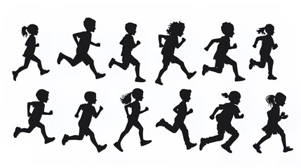 silhouettes of city kids running and playing, various activities, flat vector illustration pack, aerial high-angle perspective, in the style of illusion of three-dimensionality - Powered by Adobe