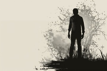 A man standing in front of a tree. Suitable for nature themes