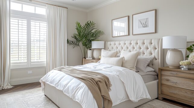 transitional bedroom with a mix of traditional and contemporary elements, offering a balanced and harmonious design
