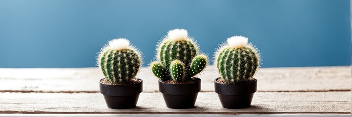 The banner. Tiny fluffy stylish cacti. Promotional photo.