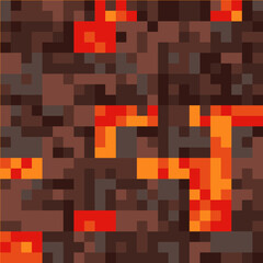 Vector lava pixel blocks background pattern. Retro console game level cubic pixel texture. Computer 8 bit 80s arcade
