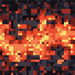 Vector lava pixel blocks background pattern. Retro console game level cubic pixel texture. Computer 8 bit 80s arcade