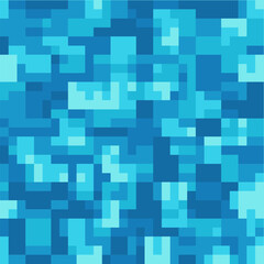 Vector snow, ice and water pixel blocks background pattern. Retro console game level cubic pixel texture. Computer 8 bit 80s arcade