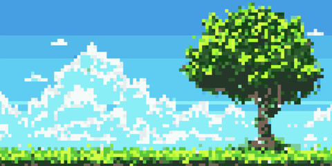 Pixel background. The concept of games background. Vector illustration