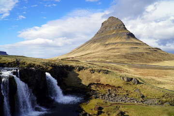 Famous Kirkjufell mountain in the north coast of Iceland, snaefellsnes peninsula, grundafjordur