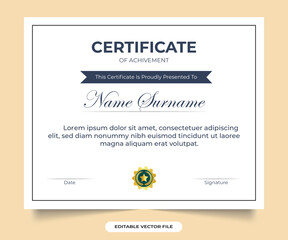 Vintage achievement certificate template vector. Simple vintage style certificate decoration and frame design for educational diploma. Modern certificate template in flat style.