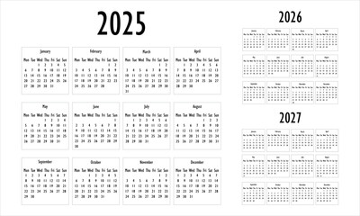 2025, 2026, 2027 Calendar