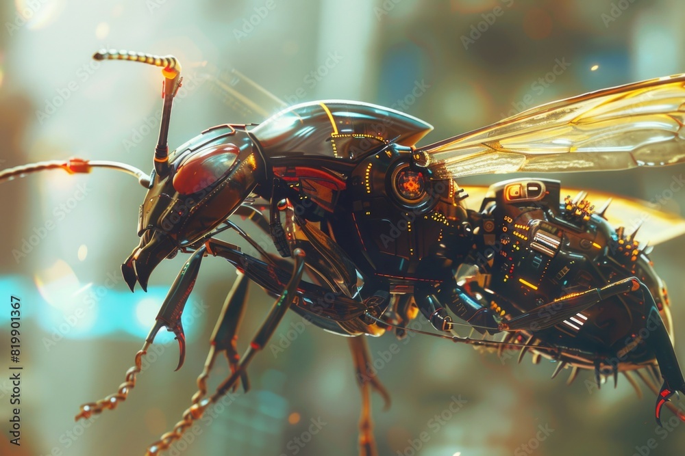 Poster close up of a bug with a clock on its back, suitable for time management concepts