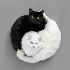 Two cats black and white lie in a yin yang shape