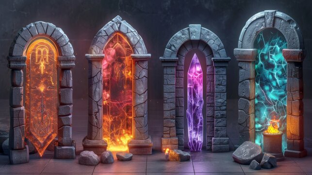 3D game asset, a set of fantasy magic portals.