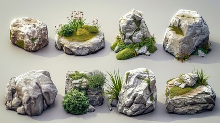 3D game asset, a set of fantasy rocks and stones.