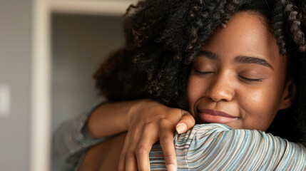 A woman cradling a baby in her arms, both looking content