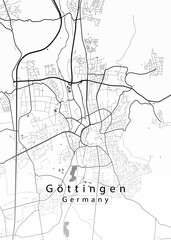 Minimalist white map of Göttingen, Germany – A modern map print highlighting infrastructure of the city, useful for tourism purposes
