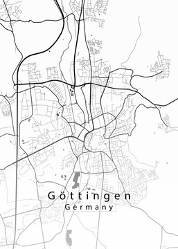 Minimalist white map of G&ouml;ttingen, Germany &ndash; A modern map print highlighting infrastructure of the city, useful for tourism purposes
