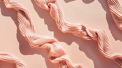 Pattern of Pastel Pink Knitted Scarves on Light Grey Background in Bright Daylight: A Harmony of...