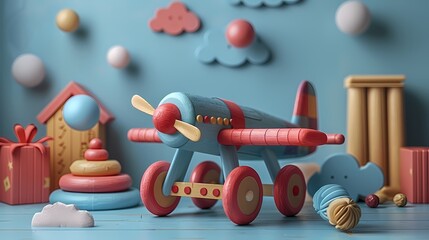 A whimsical children's toy gift mockup on a solid background