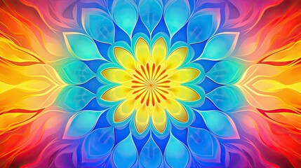 Abstract gradient background with kaleidoscopic patterns with yellow tone and blue