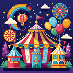 Colorful carnival scenes with festive decorations and bright lights for event or party themes.1