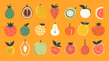 Cute illustration of various fruits.