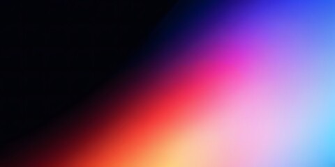 Obraz premium Grainy color gradient background orange purple blue yellow pink glowing abstract shape on black noise texture, copy space