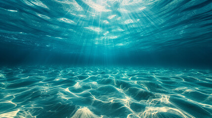 A clear blue ocean with sunlight shining through the water