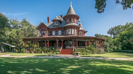 Timeless Elegance: Captivating Portrait of a Victorian-era Mansion Amidst the Passage of Time - Vintage Charm and Architectural Splendor in One Captivating Image