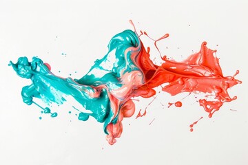 Teal and coral paint splash background 