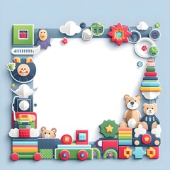 Obraz premium Paper cut of colorful and cute toys frame with a blank space for text.