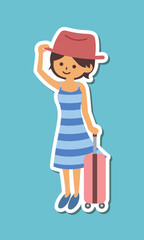 夏旅行に行く人物のイラスト　シール