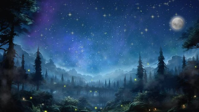 幻想的な森の星空