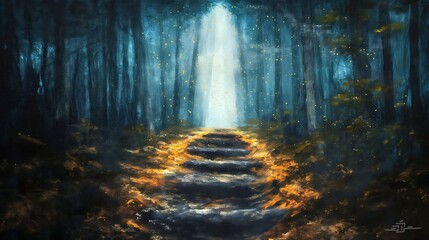 Obraz premium Enchanted Woods Illumination, Journey to the Mystical Light