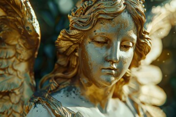 A detailed view of an angel statue, suitable for religious themes