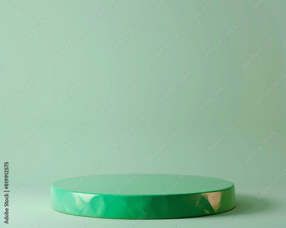 Poster modern minimalist pastel green podium on textured background for product display in soft ambient lig
