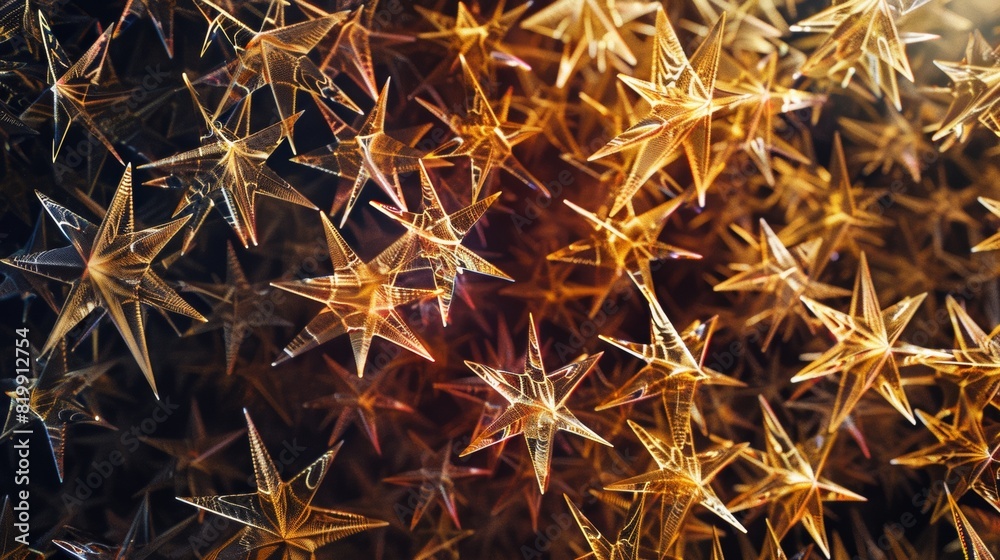 Poster symmetrical aerial view of golden star martinis showcasing intricate patterns and textures