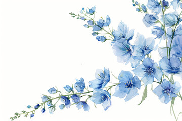 painting watercolor flower background illustration floral nature. Blue flower background for greeting cards weddings or birthdays. Copy space. 