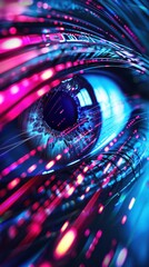 Abstract digital eye wave lines background with vibrant colors, perfect for technology-themed designs and futuristic concepts. 